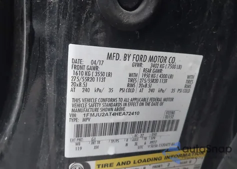 2017 Ford Expedition Limited from USA, damaged, VIN 1FMJU2AT4HEA72410